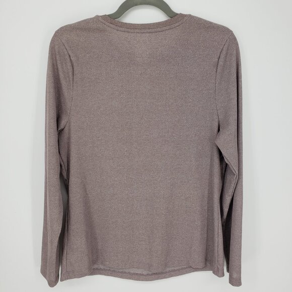 3/$25 A New Day Metallic Ribbed Long Sleeves Top XXL Fitted Silver Taupe Tan - Picture 2 of 7